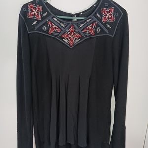 Women's Alchemy Thread Waffle Knit Black Tunic Top Size XL Color Black
